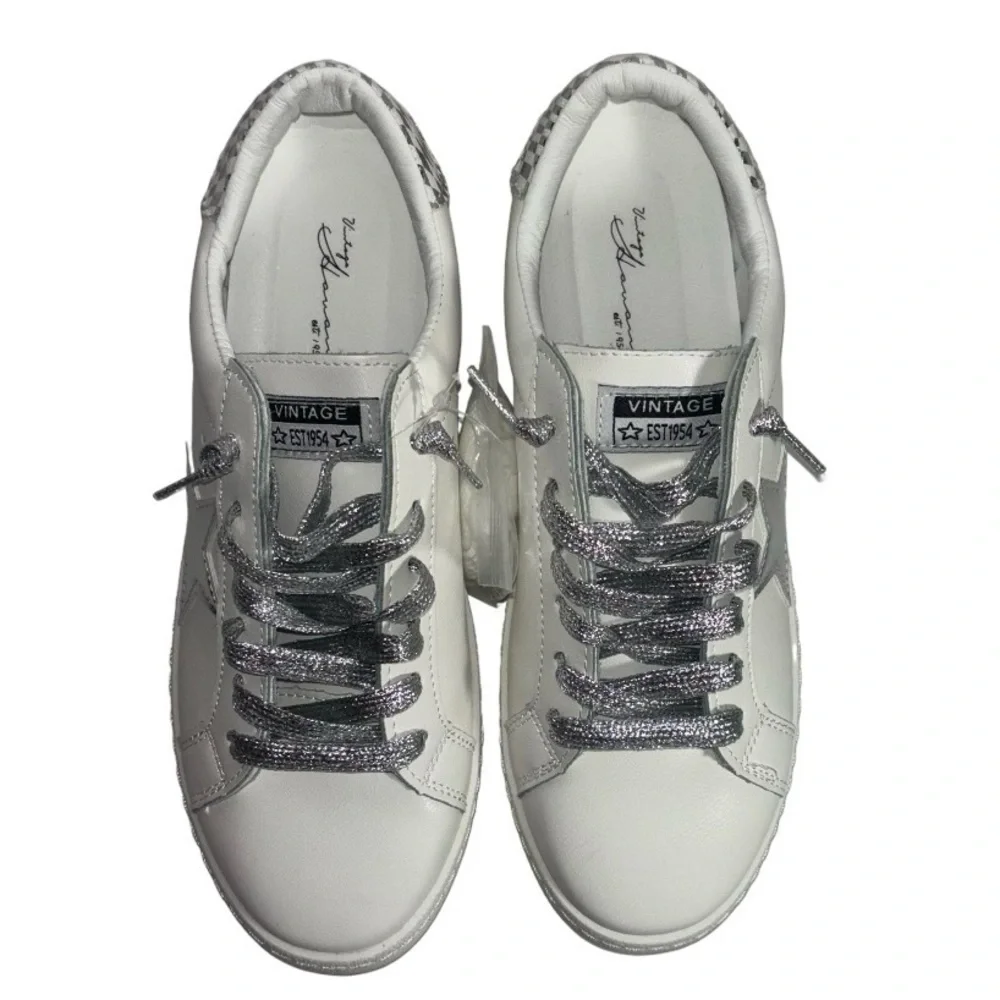 Vintage Havana Sneakers White Silver Shimmer Star Slip On Carla Women’s Size 8.5